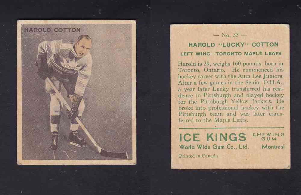 1934-35 WORLWIDE GUM HOCKEY CARD #33 H. COTTON photo