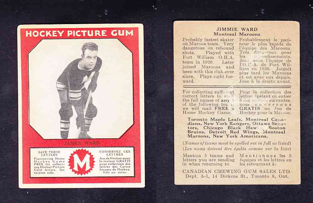 1933-34 CANADIAN GUM HOCKEY CARD J. WARD photo