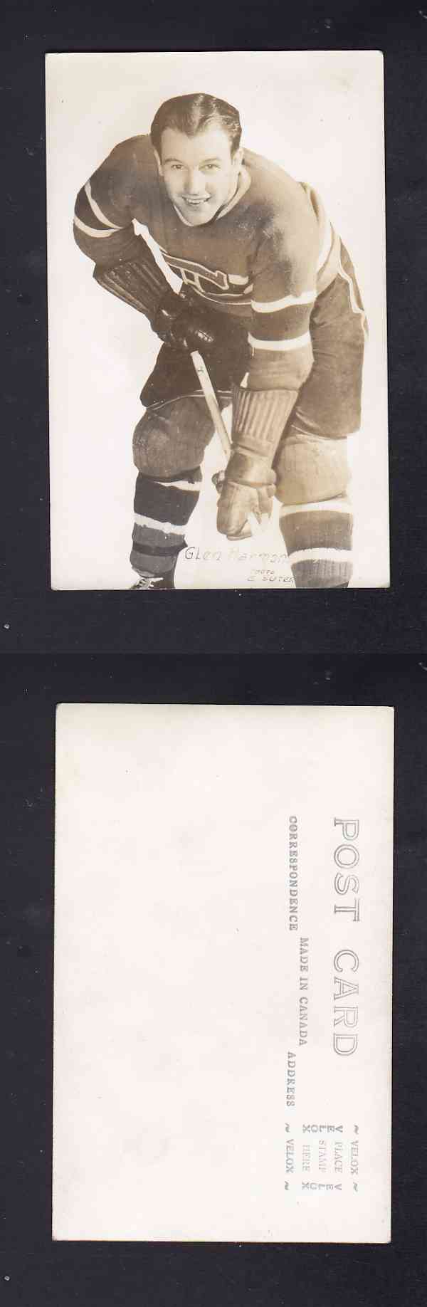 1940'S MONTREAL CANADIENS POST CARD G. HARMON photo