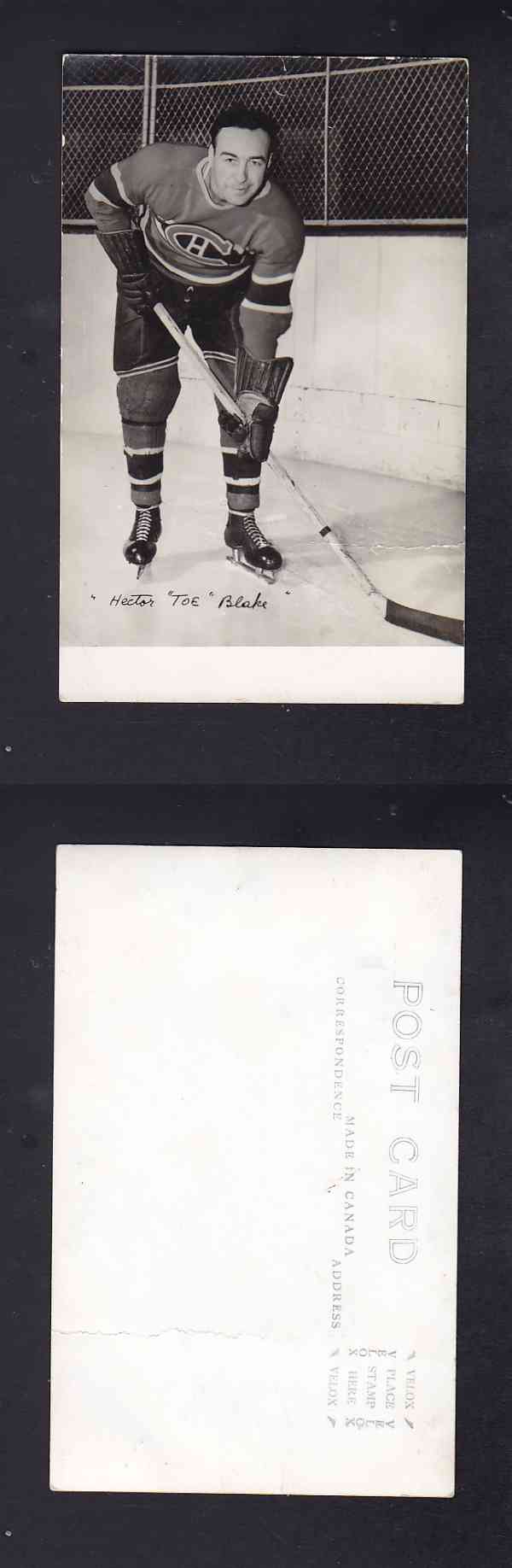 1940'S MONTREAL CANADIENS WHITE PANEL POST CARD T. BLAKE photo