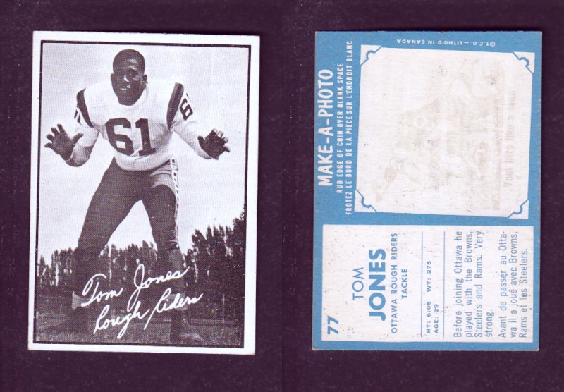 1961 CFL TOPPS FOOTBALL CARD #77 T.JONES photo