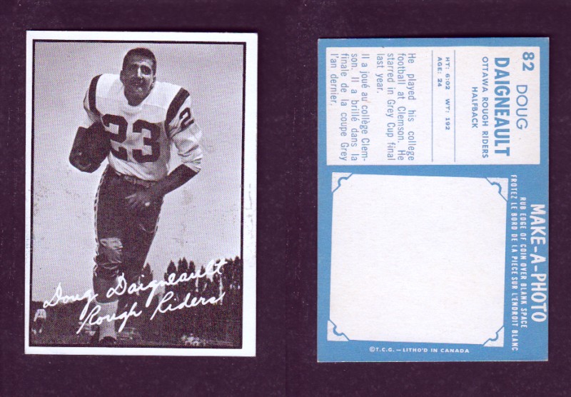 1961 CFL TOPPS FOOTBALL CARD #82 D. DAIGNEAULT photo