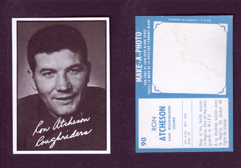 1961 CFL TOPPS FOOTBALL CARD #90 R. ATCHESON photo