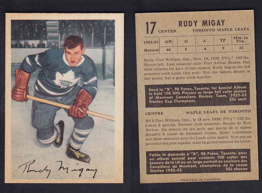 1953-54 PARKHURST HOCKEY CARD #17 R. MIGAY photo