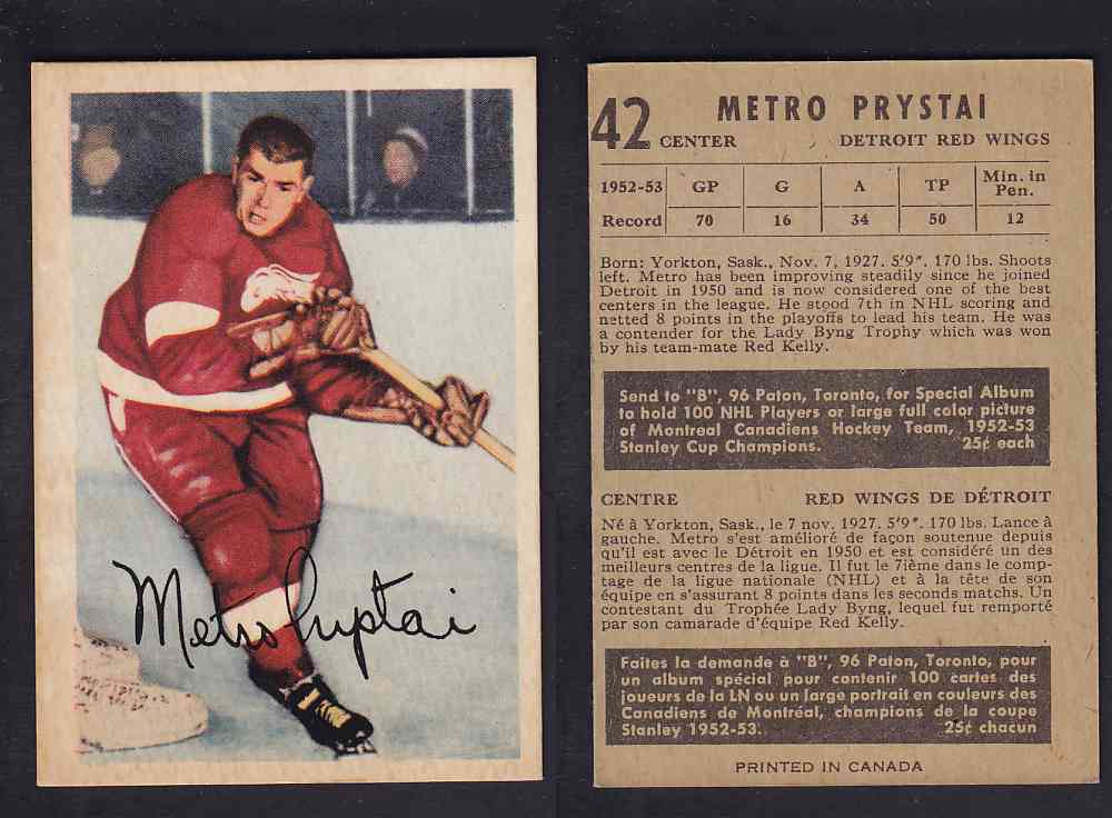 1953-54 PARKHURST HOCKEY CARD #42 M. PRYSTAI photo