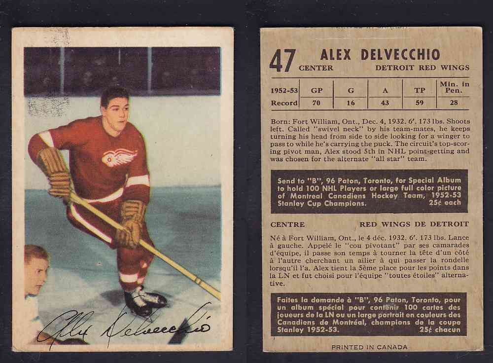 1953-54 PARKHURST HOCKEY CARD #47 A. DELVECCHIO photo