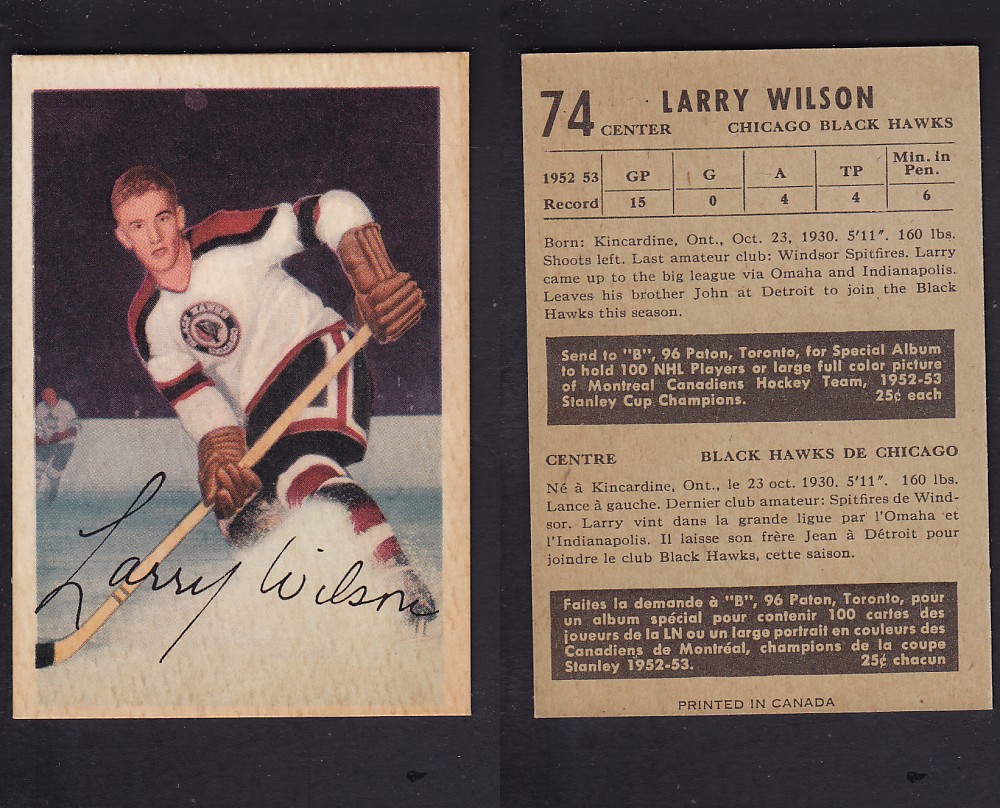 1953-54 PARKHURST HOCKEY CARD #74 L. WILSON photo