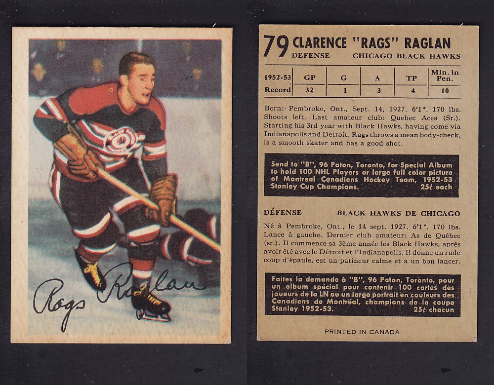 1953-54 PARKHURST HOCKEY CARD #79 C. RAGLAN photo