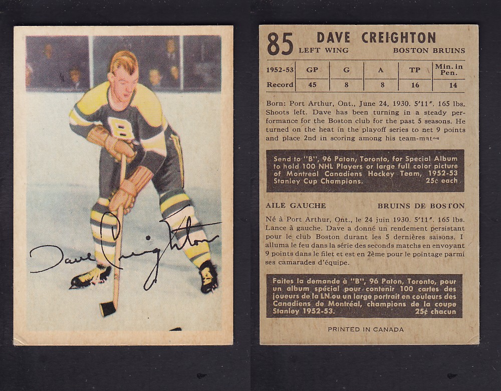 1953-54 PARKHURST HOCKEY CARD #85 D. CREIGHTON photo