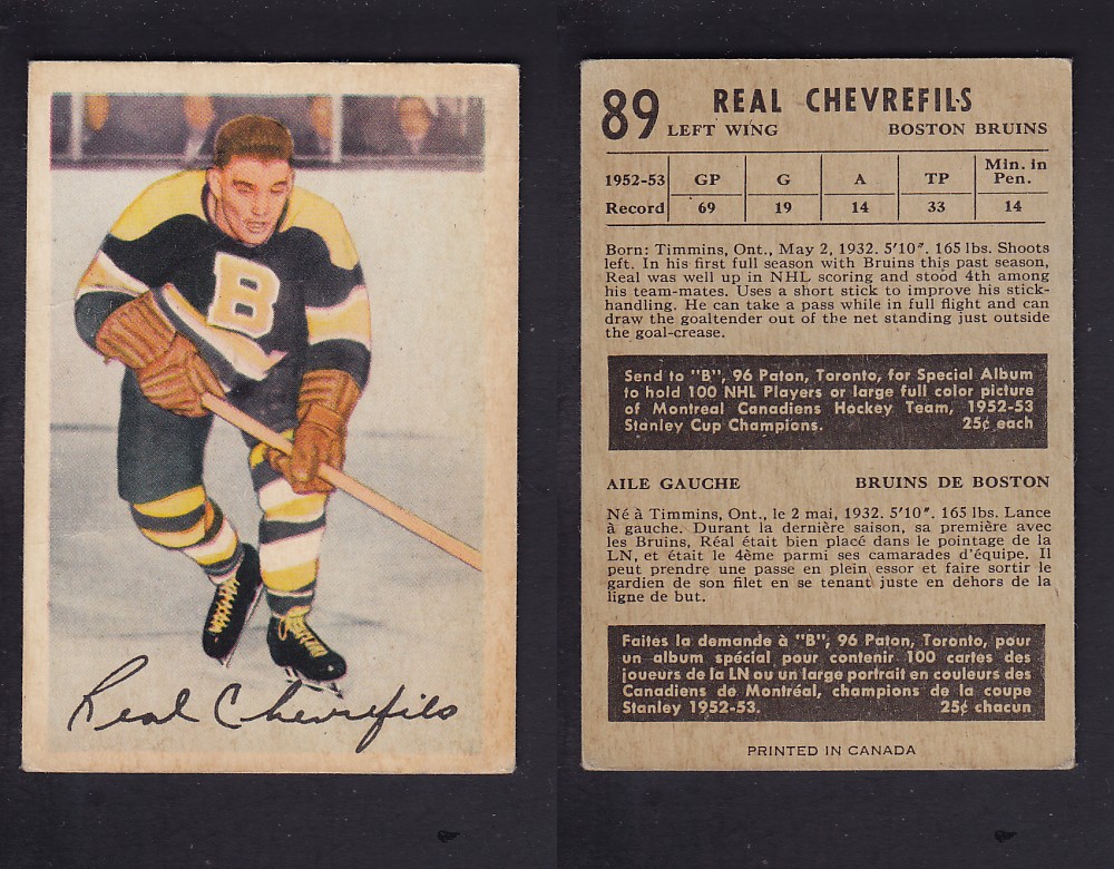 1953-54 PARKHURST HOCKEY CARD #89 R. CHEVREFILS photo