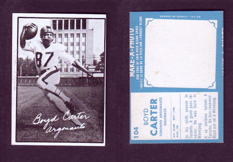 1961 CFL TOPPS FOOTBALL CARD #104 B. CARTER photo