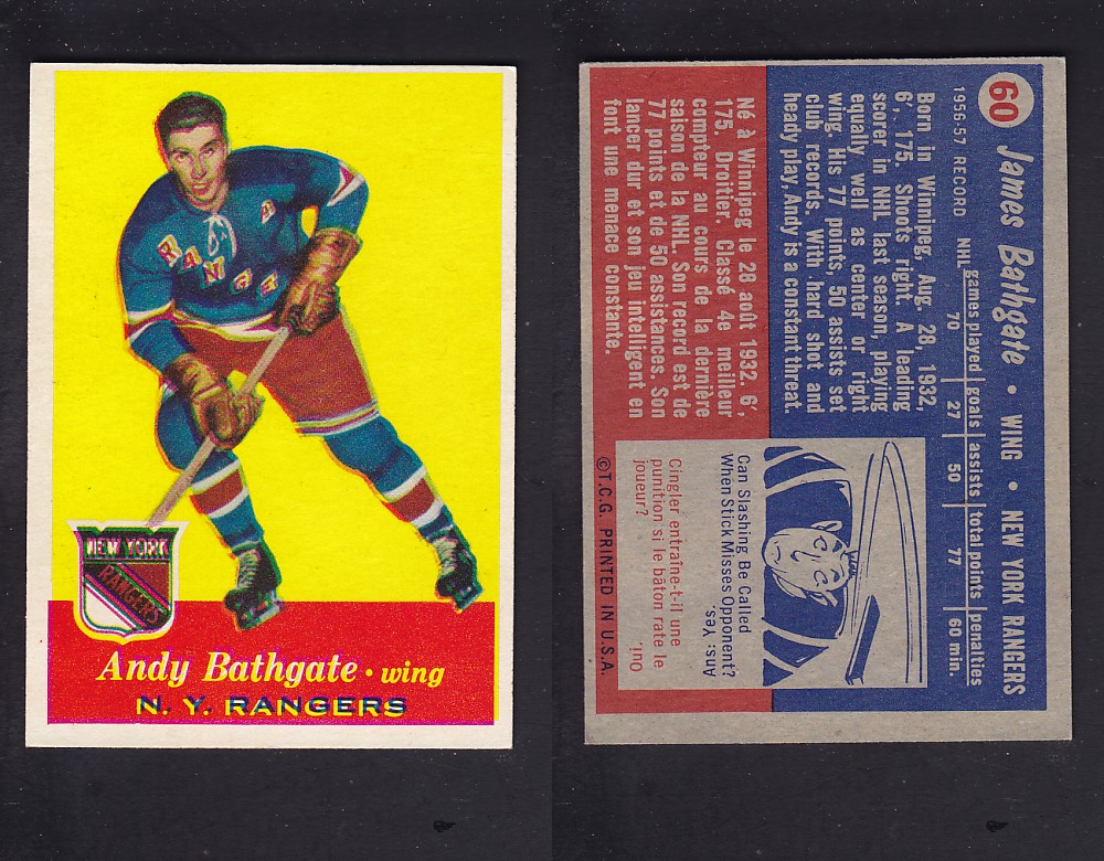 1957-58 TOPPS HOCKEY CARD #60 J. BATHGATE photo