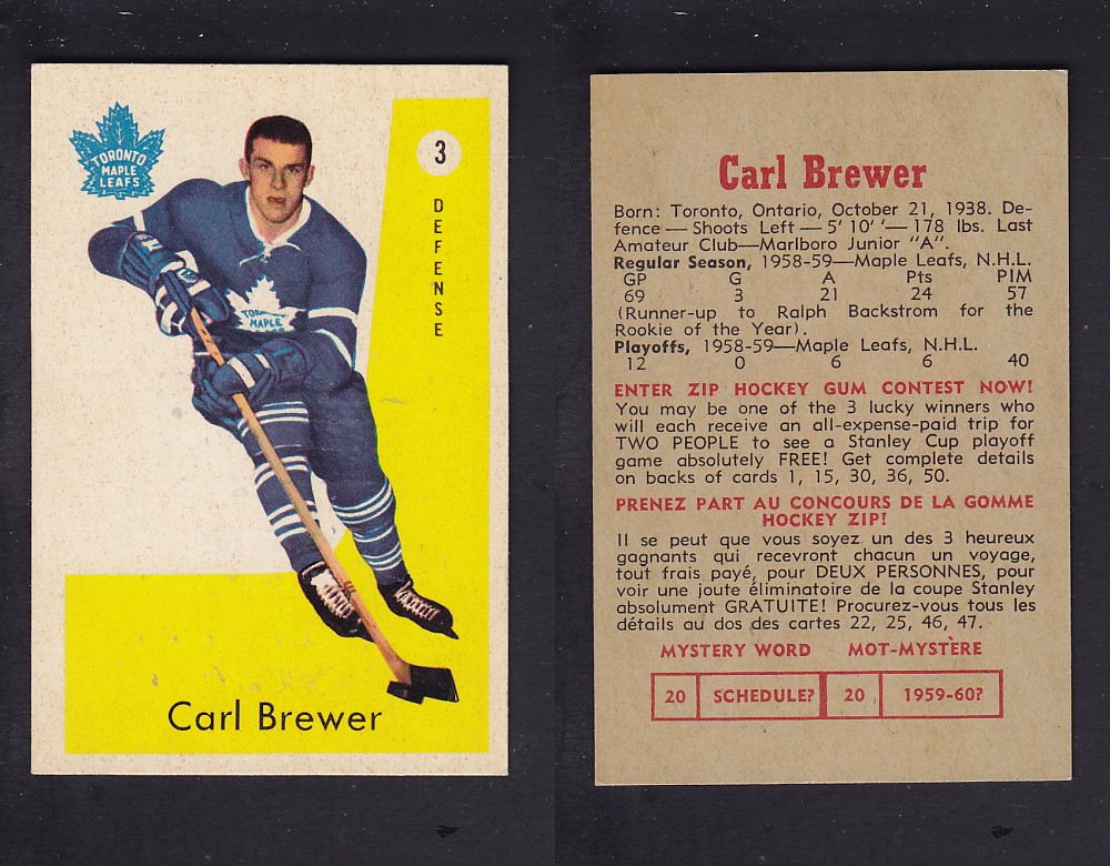 1959-60 PARKHURST HOCKEY CARD #3 C. BREWER photo