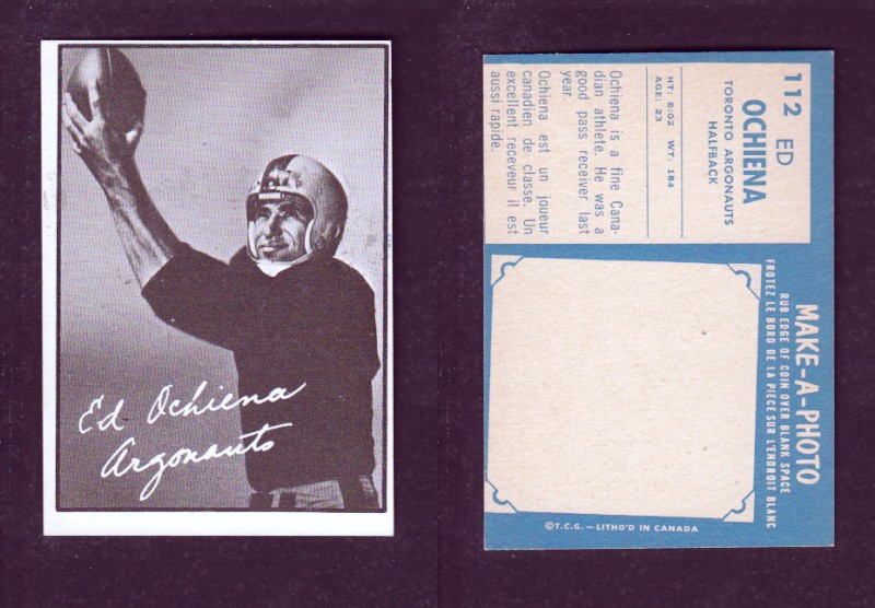 1961 CFL TOPPS FOOTBALL CARD #112 E. OCHIENA photo