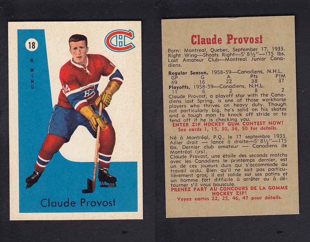 1959-60 PARKHURST HOCKEY CARD #18 C. PROVOST photo