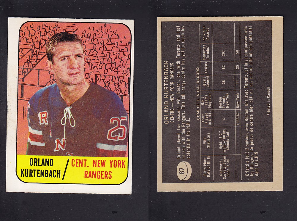 1967-68 TOPPS HOCKEY CARD #87 O. KURTENBACH photo