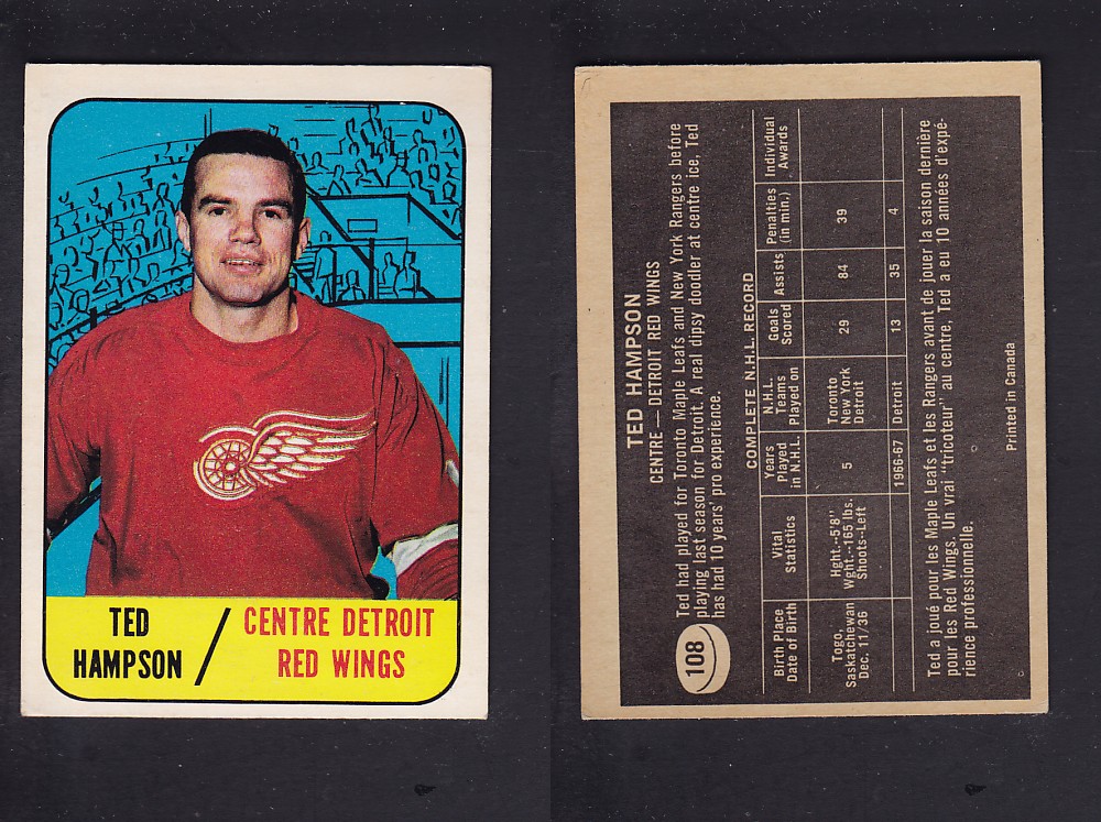 1967-68 TOPPS HOCKEY CARD #108 T. HAMPSON photo