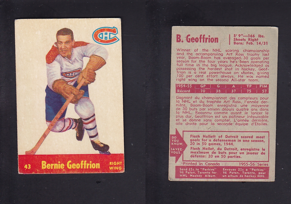 1955-56 PARKHURST HOCKEY CARD #43 B. GEOFFRION photo