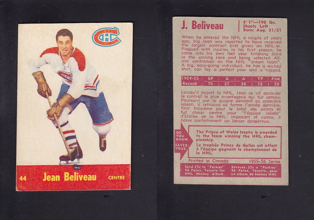 1955-56 PARKHURST HOCKEY CARD #44 J. BELIVEAU photo