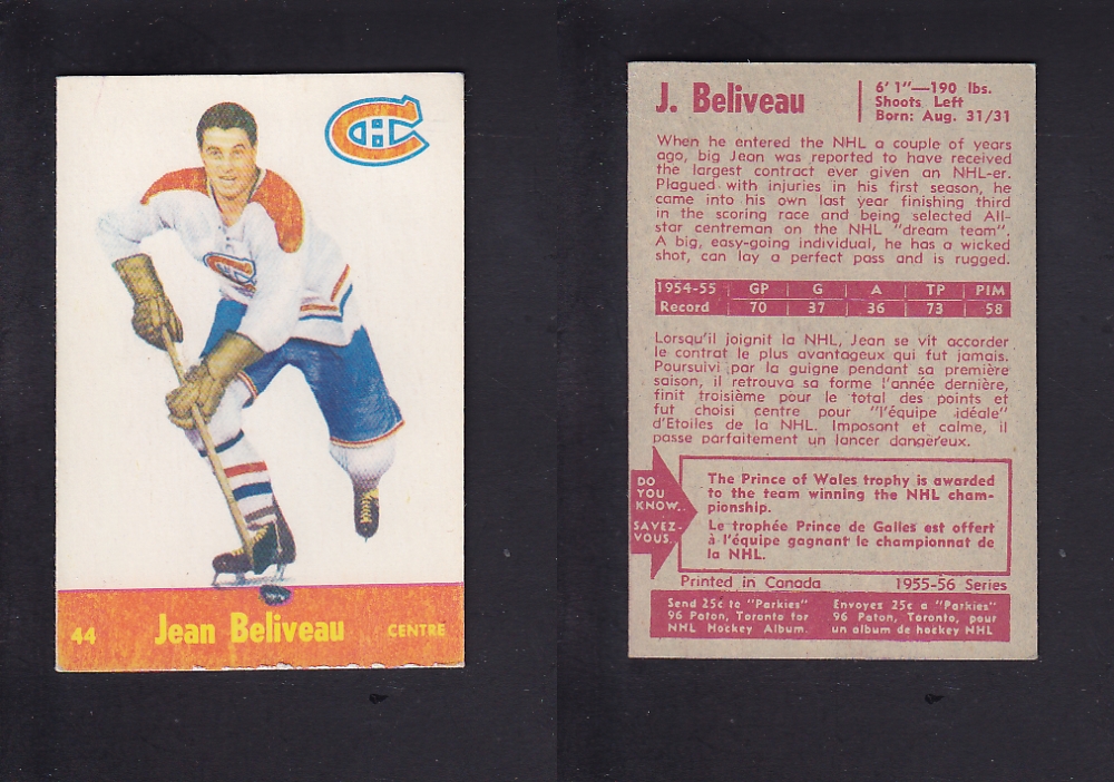 1955-56 PARKHURST HOCKEY CARD #44 J. BELIVEAU photo