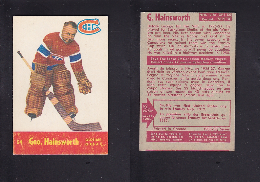 1955-56 PARKHURST HOCKEY CARD #59 G. HAINSWORTH photo