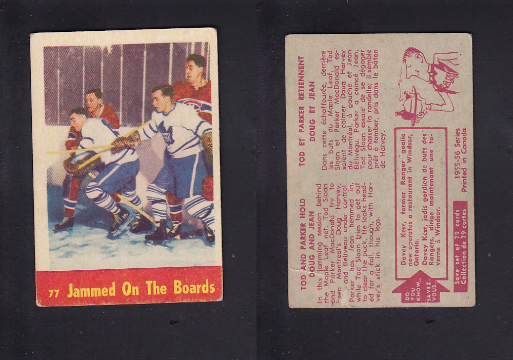 1955-56 PARKHURST HOCKEY CARD #77 JAMMED ON THE BOARDS photo