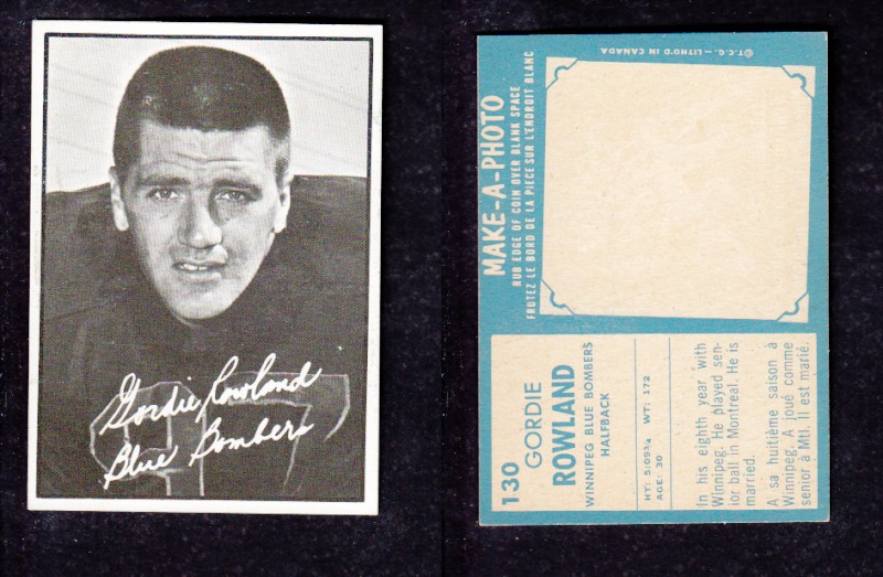 1961 CFL TOPPS FOOTBALL CARD #130 G. ROWLAND photo