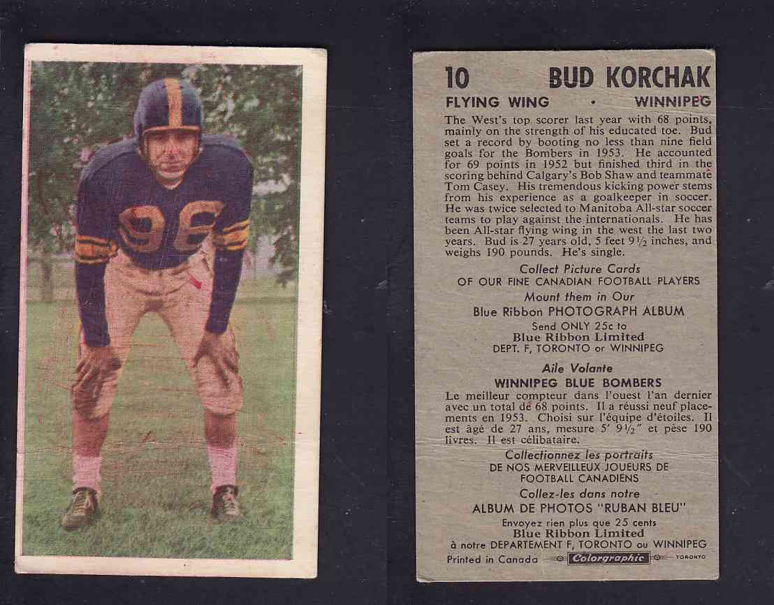 1954 CFL BLUE RIBBON FOOTBALL CARD #10 B. KORCHAK photo