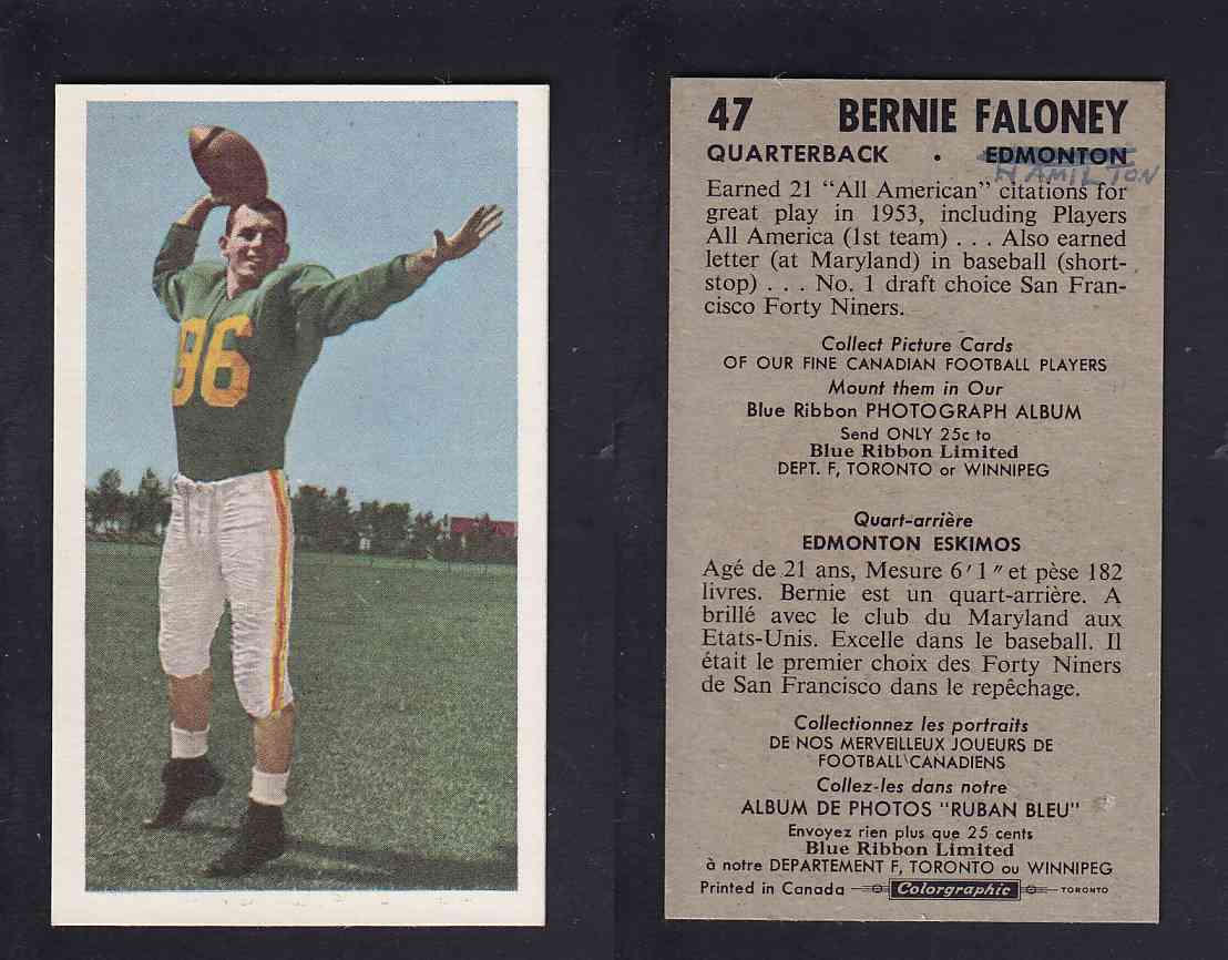 1954 CFL BLUE RIBBON FOOTBALL CARD #47 B. FALONEY photo