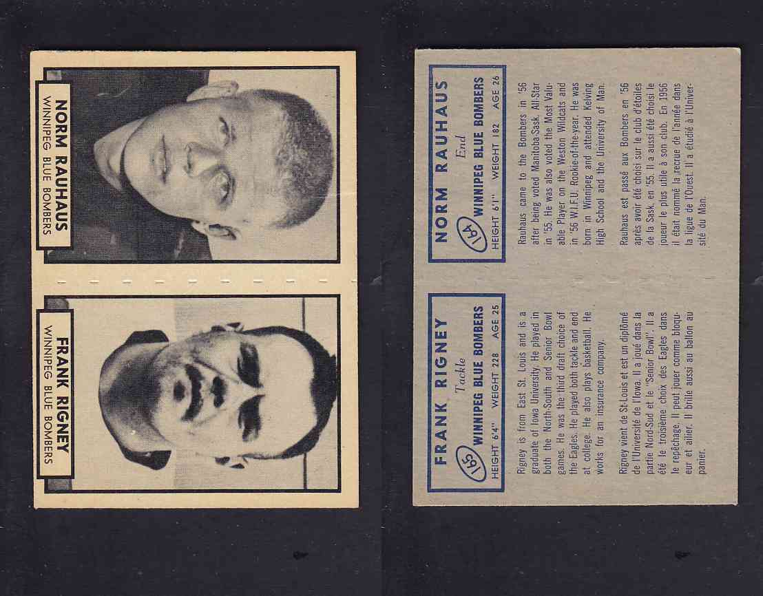 1962 CFL TOPPS FOOTBALL CARD PANEL 164-165 RAUHAUS/RIGNEY photo