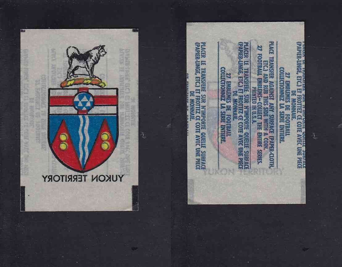 1965 CFL TOPPS TRANSFERT YUKON COAT OF ARMS photo