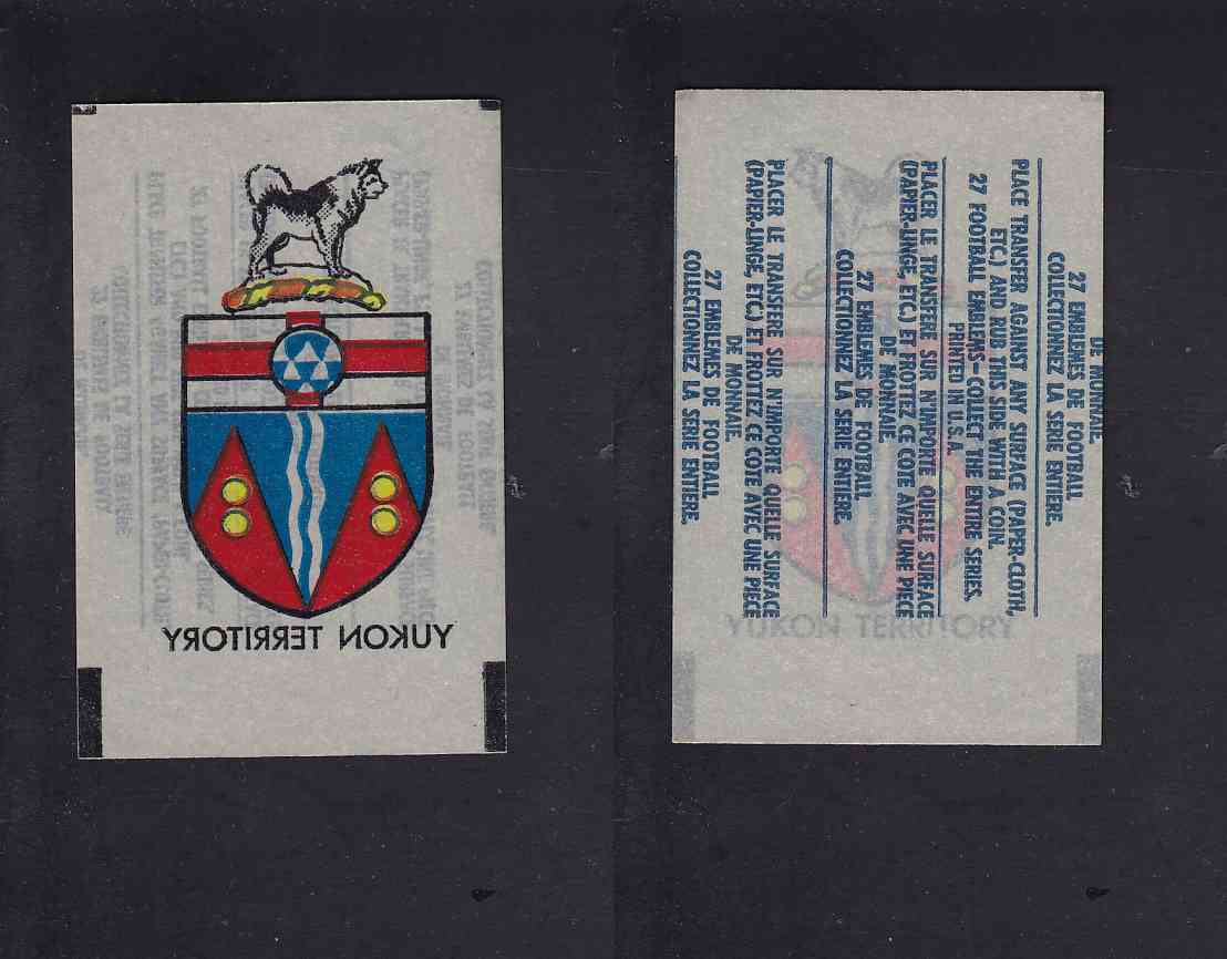 1965 CFL TOPPS TRANSFERT YUKON COAT OF ARMS photo