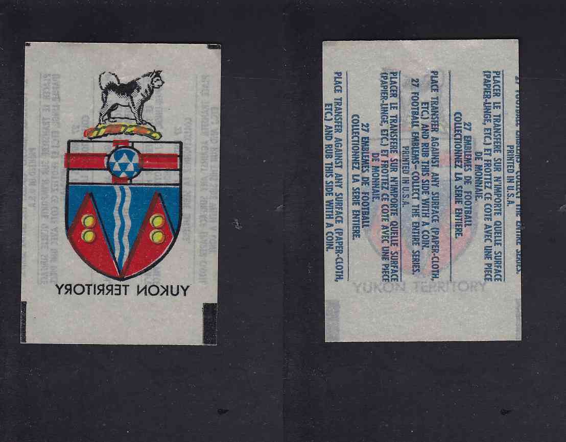 1965 CFL TOPPS TRANSFERT YUKON COAT OF ARMS photo