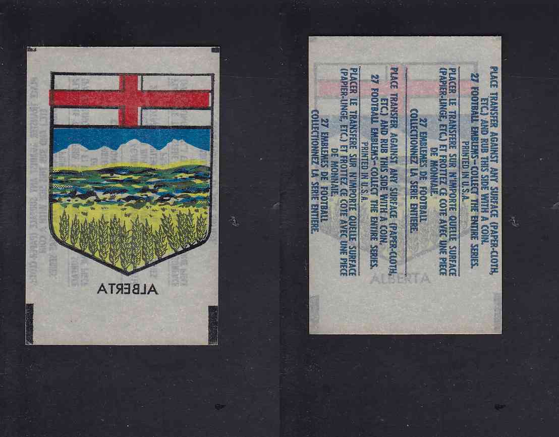 1965 CFL TOPPS TRANSFERT ALBERTA COAT OF ARMS photo