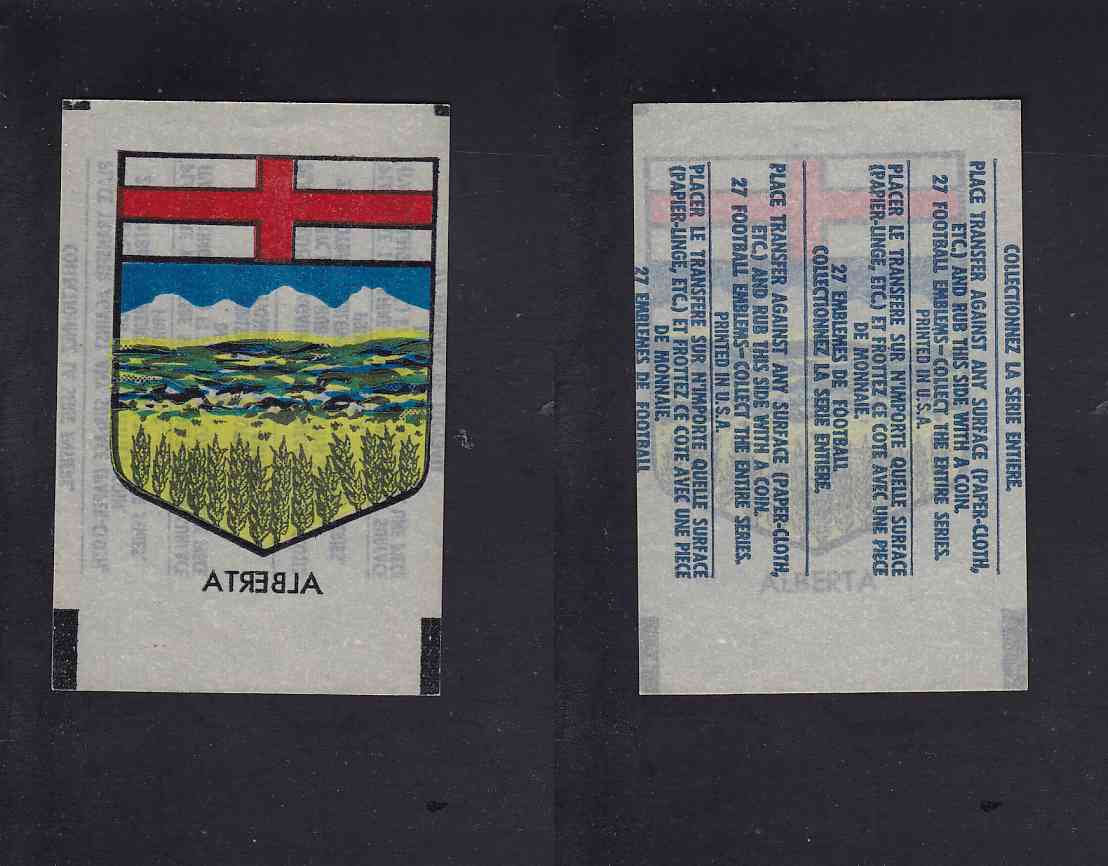 1965 CFL TOPPS TRANSFERT ALBERTA COAT OF ARMS photo