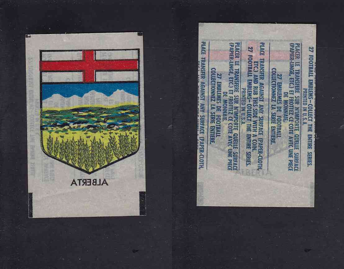 1965 CFL TOPPS TRANSFERT ALBERTA COAT OF ARMS photo