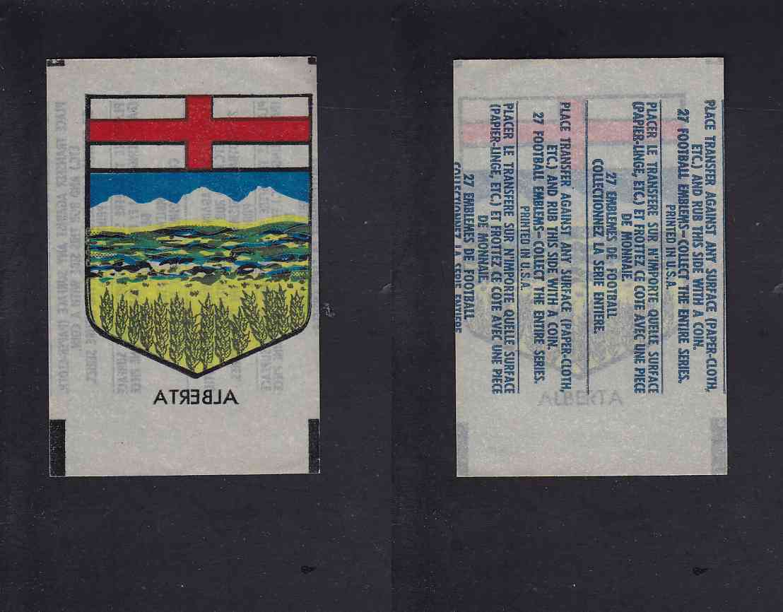 1965 CFL TOPPS TRANSFERT ALBERTA COAT OF ARMS photo