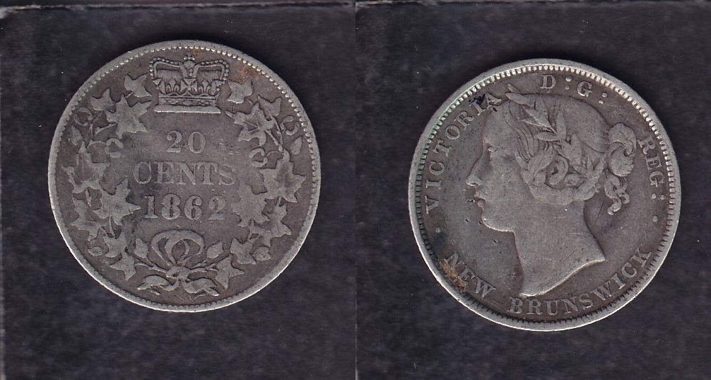 1862 CANADA NEW BRUNSWICK 0.20$ CENTS SILVER COIN photo 1862 CANADA NEW BRUNSWICK 0.20$ CENTS SILVER COIN photo