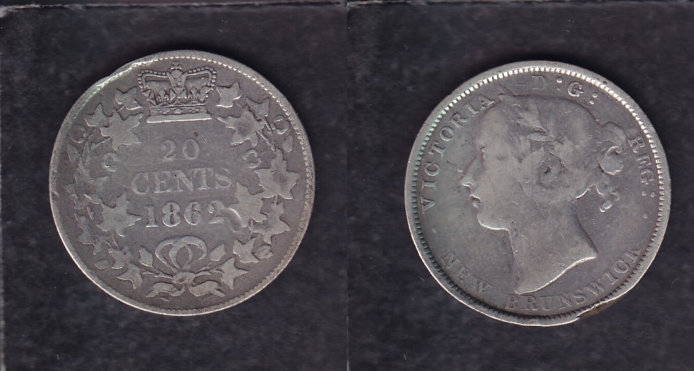 1862 CANADA NEW BRUNSWICK 0.20$ CENTS SILVER COIN photo 1862 CANADA NEW BRUNSWICK 0.20$ CENTS SILVER COIN photo