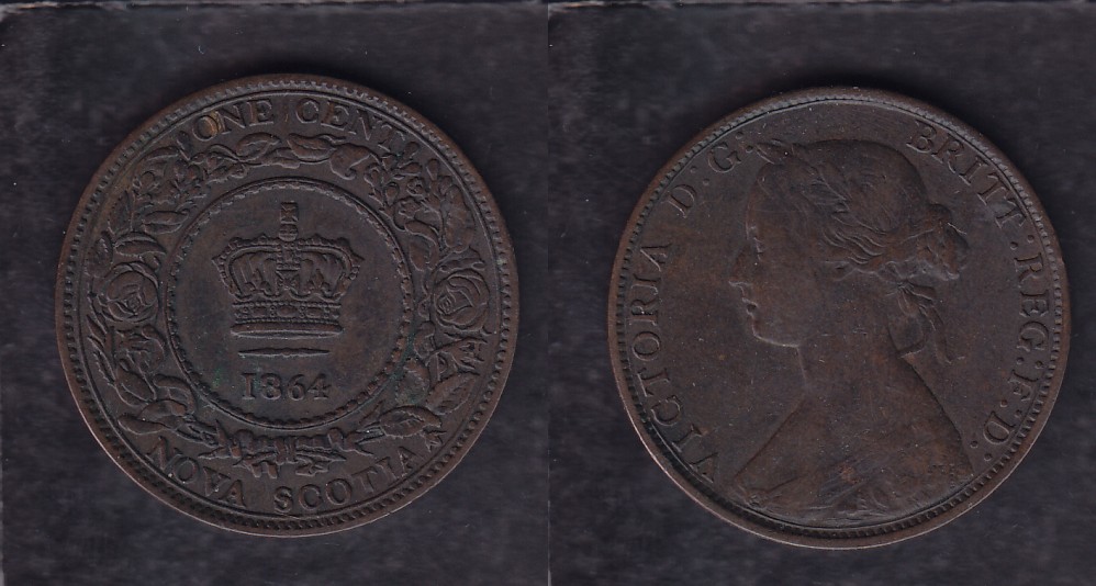 1864 CANADA NOVA SCOTIA 0.01$ CENT COIN photo