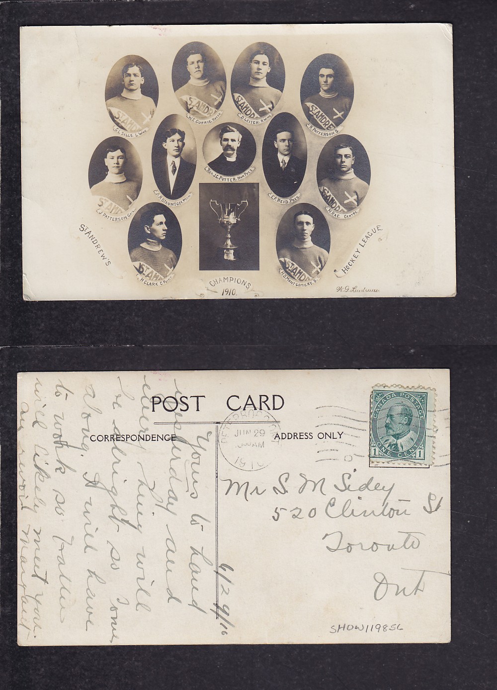 1910 TORONTO HOCKEY TEAM POST CARD photo
