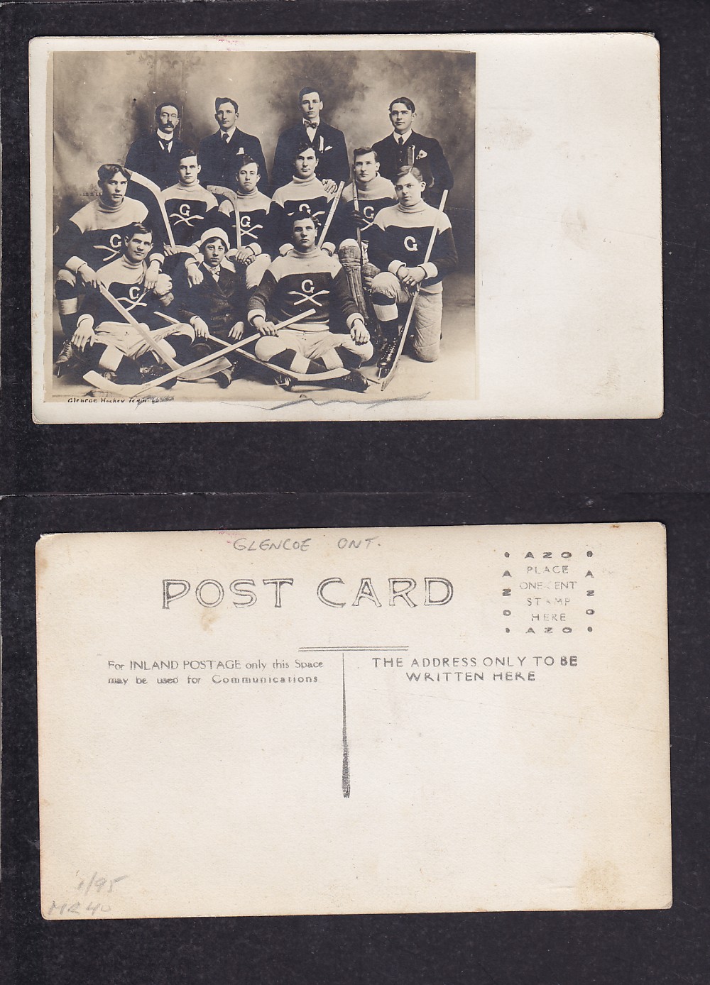 1900'S GLENCOE HOCKEY TEAM POST CARD photo