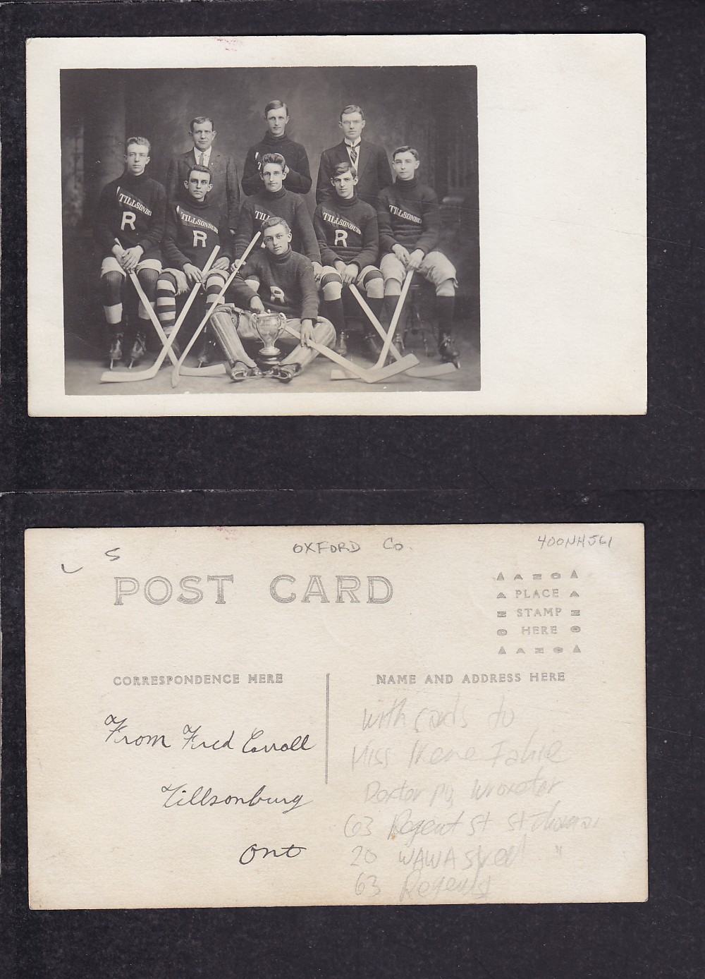 1900'S TILLSONBURG HOCKEY TEAM POST CARD photo