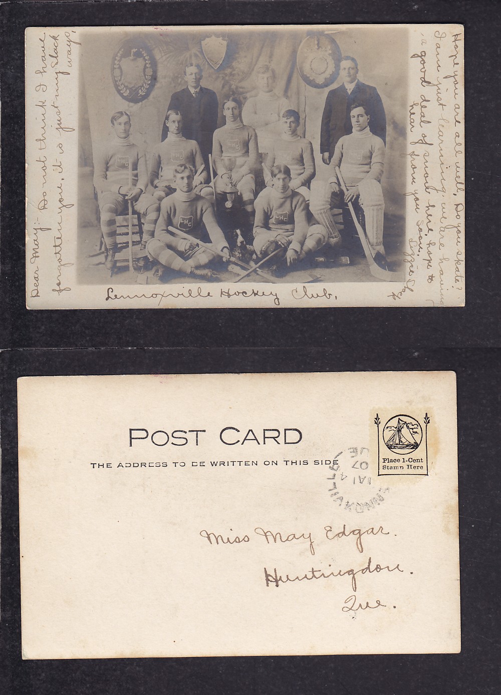 1900'S LENNOXVILLE HOCKEY TEAM POST CARD photo