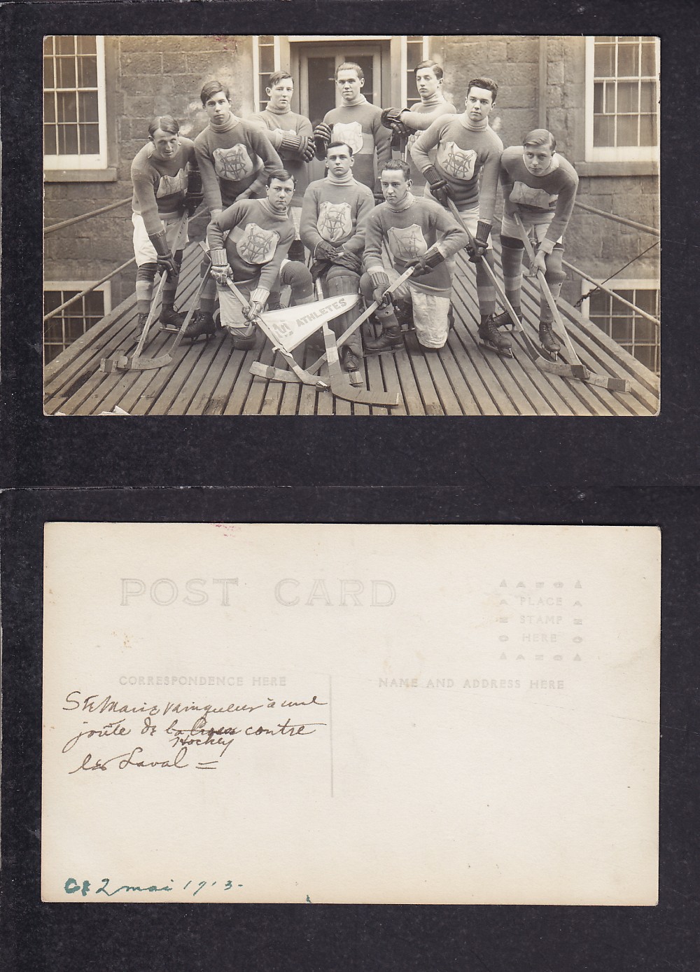 1900'S STE-MARIE HOCKEY TEAM POST CARD photo