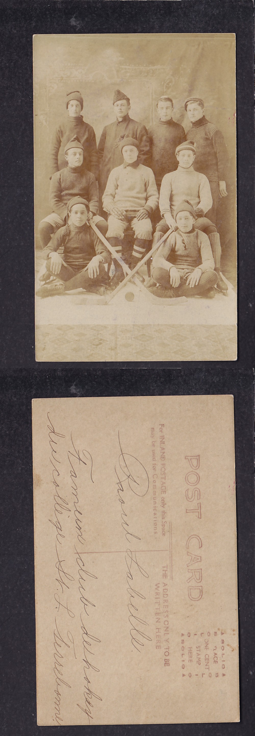 1900'S TERREBONNE HOCKEY TEAM POST CARD photo