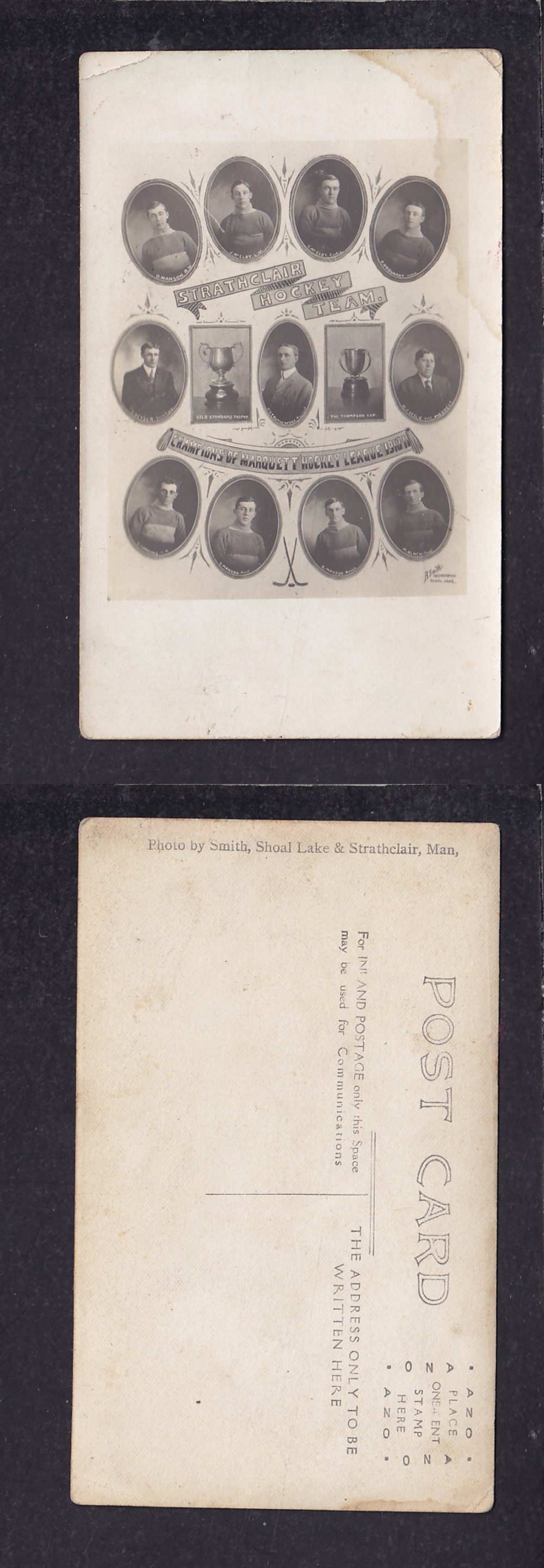 1910-11 STRATHCLAIR HOCKEY TEAM POST CARD photo
