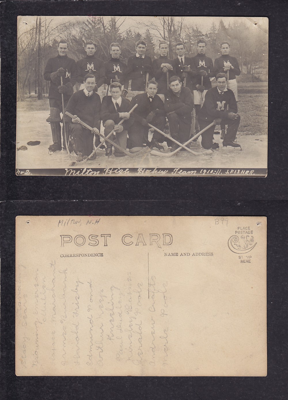 1910-11 MILTON HOCKEY TEAM POST CARD photo