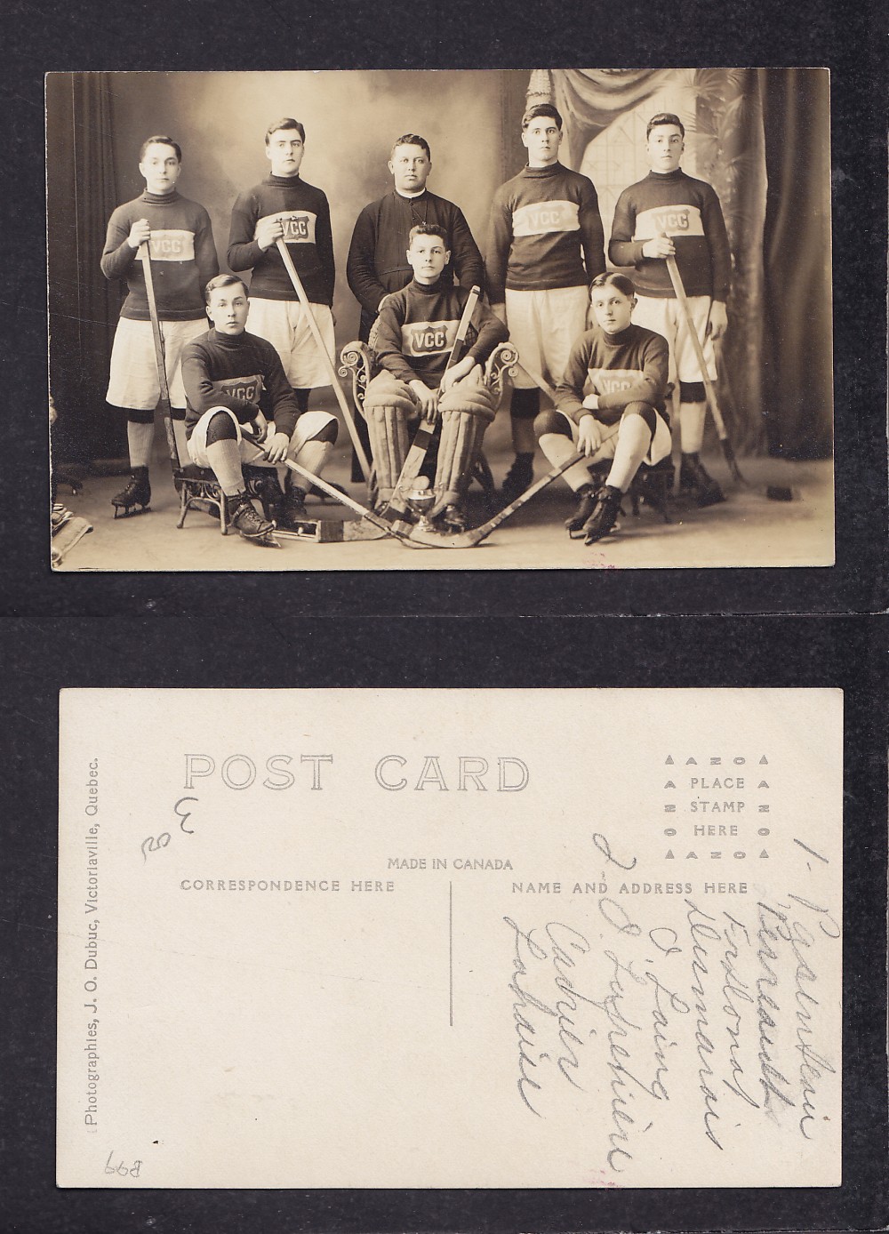 1900'S VICTORIAVILLE HOCKEY TEAM POST CARD photo