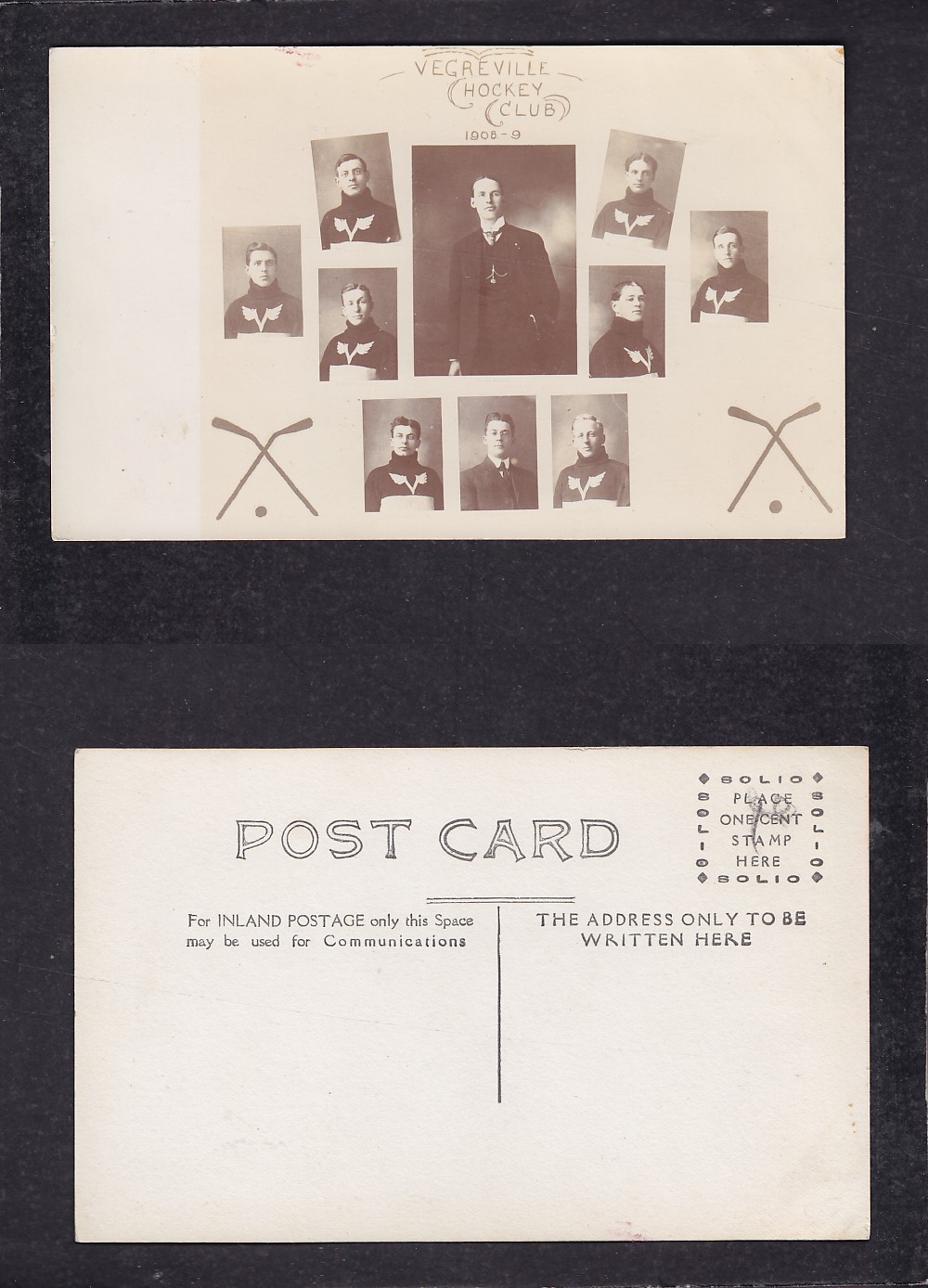 1908-09 VEGREVILLE HOCKEY TEAM POST CARD photo